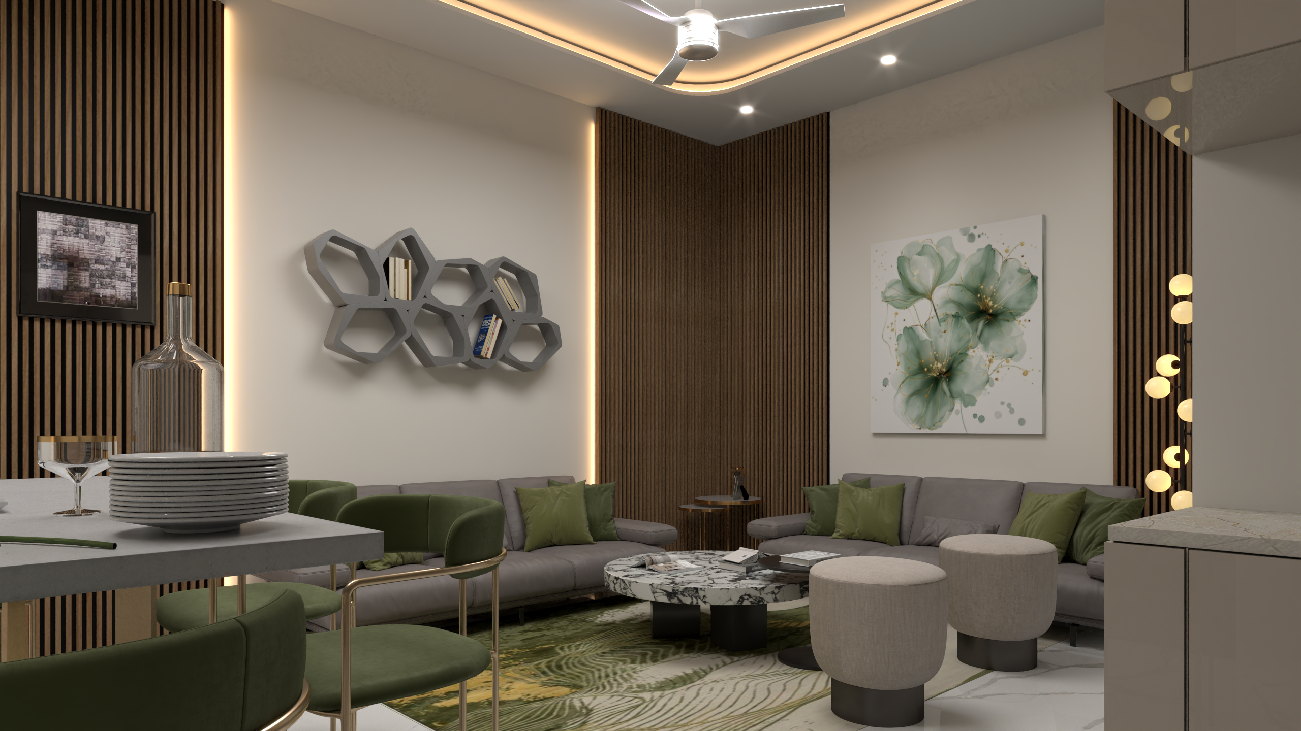 Hermitage 2BHK+Study — living room