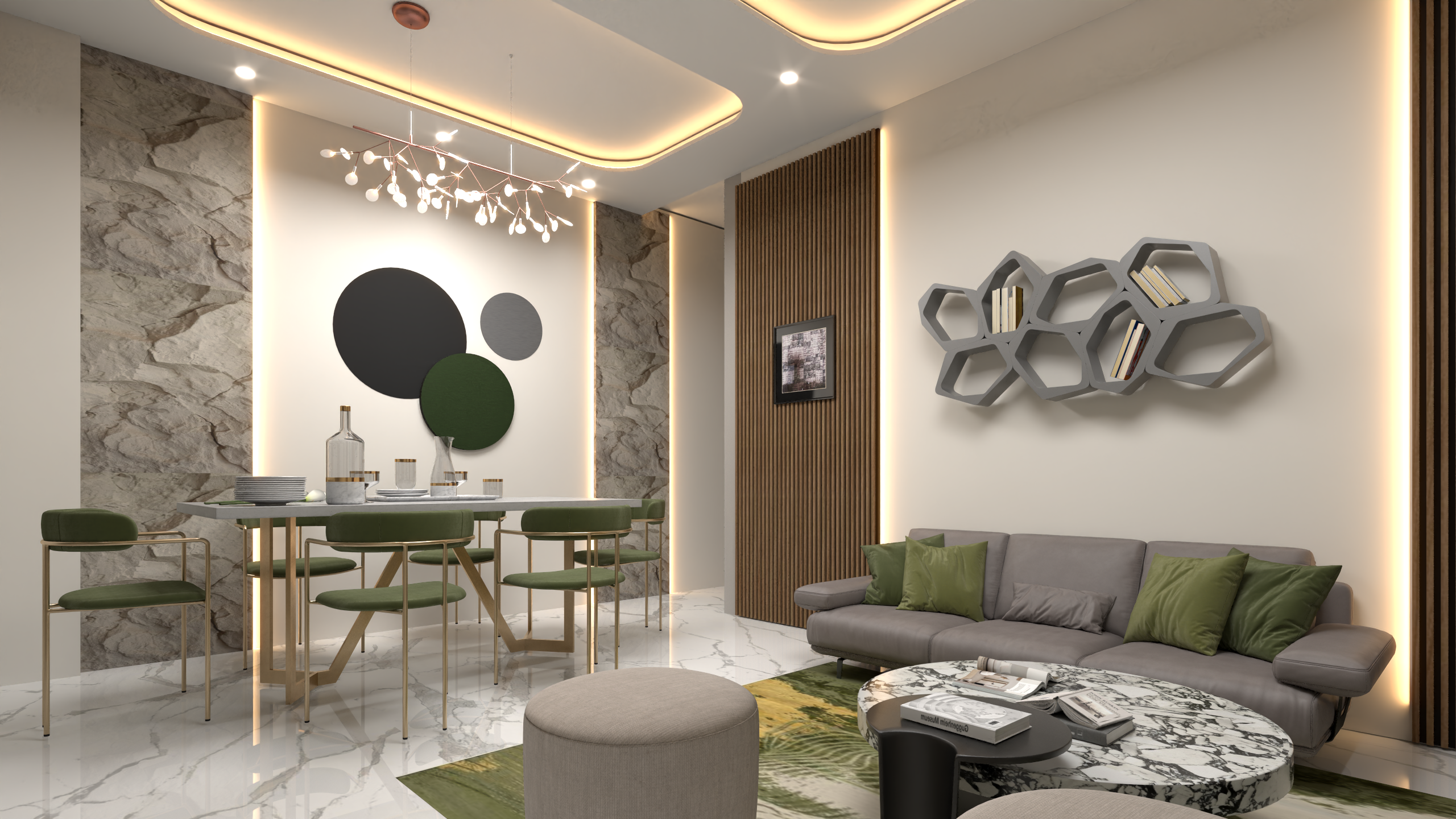 Hermitage 2BHK+Study — dining with marble wall
