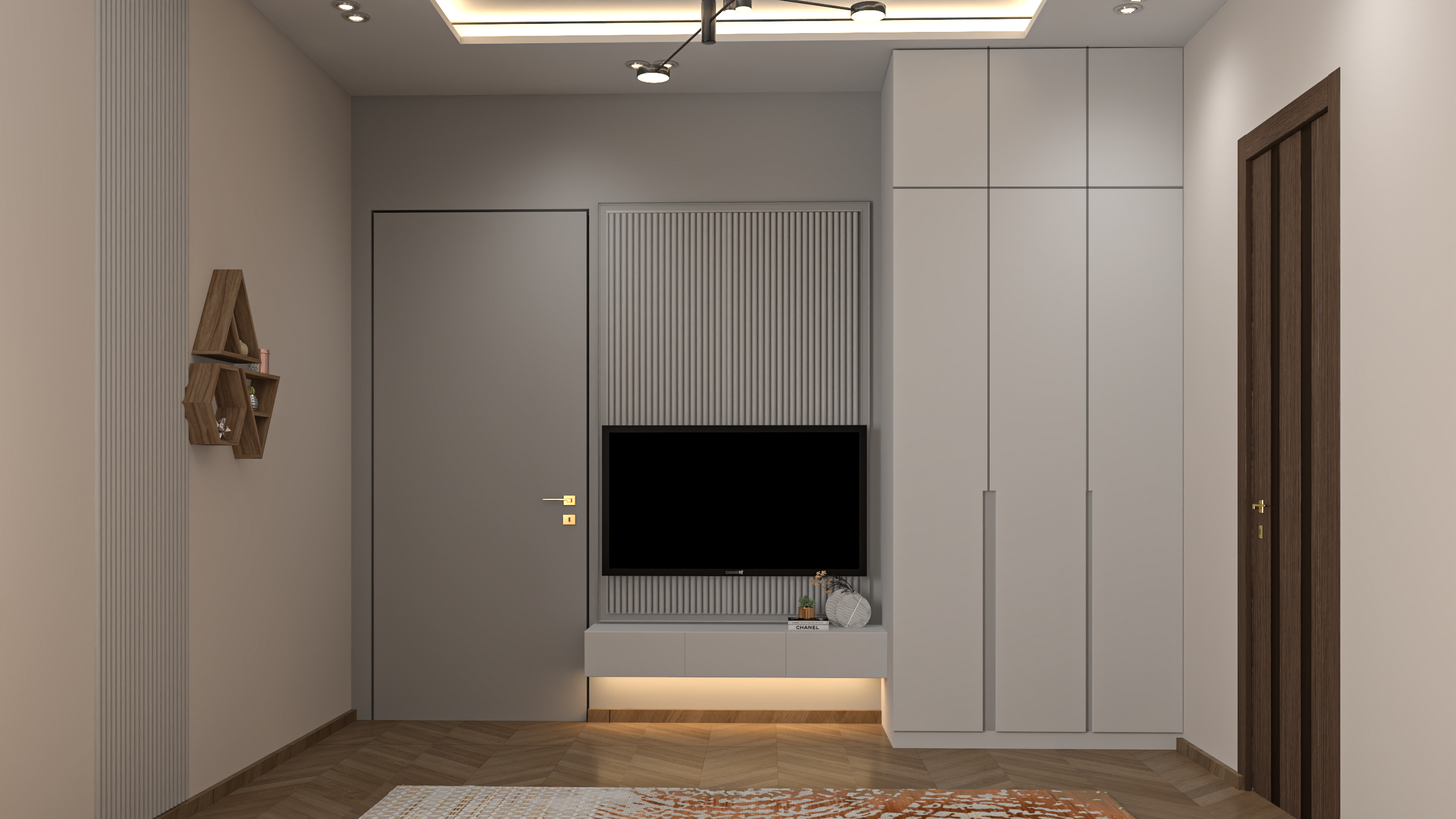 Tathastu interior — bedroom TV wall